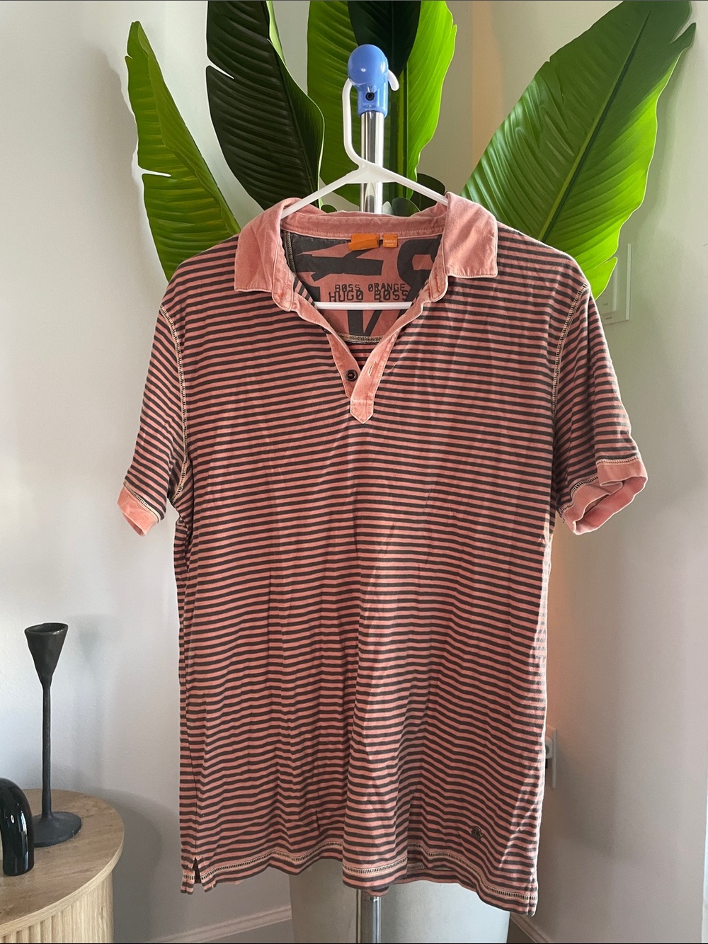 Hugo Boss Pink and Brown Striped Polo Shirt